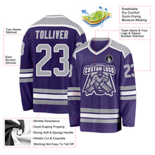 Load image into Gallery viewer, Custom Purple Gray-White Hockey Jersey