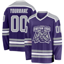 Load image into Gallery viewer, Custom Purple Gray-White Hockey Jersey