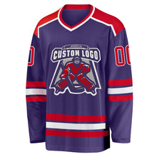 Load image into Gallery viewer, Custom Purple Red-White Hockey Jersey