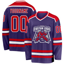 Load image into Gallery viewer, Custom Purple Red-White Hockey Jersey