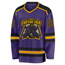 Load image into Gallery viewer, Custom Purple Black-Gold Hockey Jersey