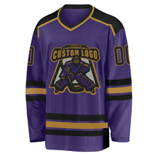 Load image into Gallery viewer, Custom Purple Black-Old Gold Hockey Jersey