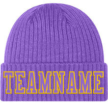 Load image into Gallery viewer, Custom Purple Purple-Gold Stitched Cuffed Knit Hat