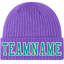 Load image into Gallery viewer, Custom Purple Aqua-White Stitched Cuffed Knit Hat