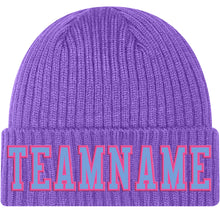 Load image into Gallery viewer, Custom Purple Light Blue-Pink Stitched Cuffed Knit Hat