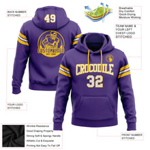 Load image into Gallery viewer, Custom Stitched Purple White-Gold Football Pullover Sweatshirt Hoodie