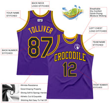 Load image into Gallery viewer, Custom Purple Black-Gold Authentic Throwback Basketball Jersey
