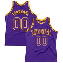 Load image into Gallery viewer, Custom Purple Purple-Gold Authentic Throwback Basketball Jersey