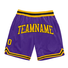 Load image into Gallery viewer, Custom Purple Gold-Black Authentic Throwback Basketball Shorts