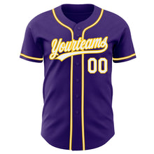 Load image into Gallery viewer, Custom Purple White-Gold Authentic Baseball Jersey