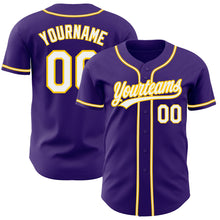Load image into Gallery viewer, Custom Purple White-Gold Authentic Baseball Jersey