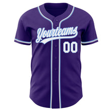 Load image into Gallery viewer, Custom Purple White-Light Blue Authentic Baseball Jersey