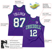 Load image into Gallery viewer, Custom Purple White Black-Teal Authentic Throwback Basketball Jersey