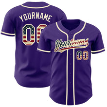 Load image into Gallery viewer, Custom Purple Vintage USA Flag-Cream Authentic Baseball Jersey