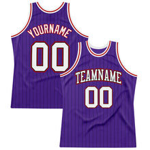 Load image into Gallery viewer, Custom Purple Black Pinstripe White-Red Authentic Basketball Jersey