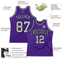 Load image into Gallery viewer, Custom Purple Black Pinstripe Gray Authentic Basketball Jersey