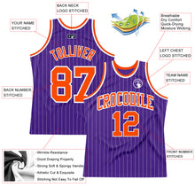 Load image into Gallery viewer, Custom Purple White Pinstripe Orange Authentic Basketball Jersey