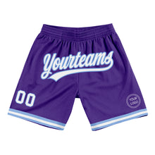 Load image into Gallery viewer, Custom Purple White-Light Blue Authentic Throwback Basketball Shorts