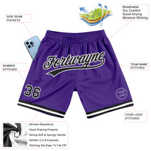 Load image into Gallery viewer, Custom Purple Black-White Authentic Throwback Basketball Shorts