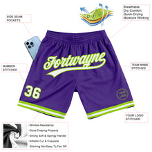Load image into Gallery viewer, Custom Purple White-Neon Green Authentic Throwback Basketball Shorts