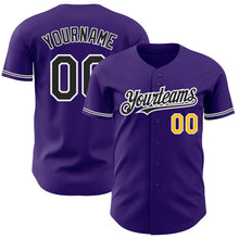 Load image into Gallery viewer, Custom Purple Black-Gold Authentic Baseball Jersey