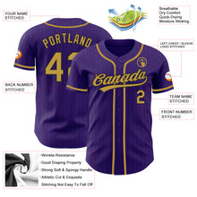 Load image into Gallery viewer, Custom Purple Black Pinstripe Old Gold Authentic Baseball Jersey