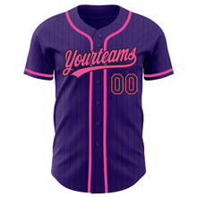 Load image into Gallery viewer, Custom Purple Black Pinstripe Pink Authentic Baseball Jersey