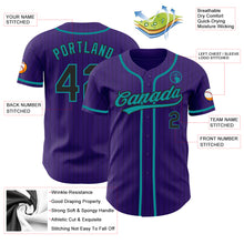 Load image into Gallery viewer, Custom Purple Black Pinstripe Teal Authentic Baseball Jersey