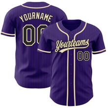 Load image into Gallery viewer, Custom Purple Black Pinstripe City Cream Authentic Baseball Jersey