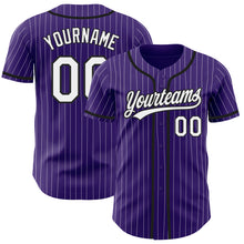 Load image into Gallery viewer, Custom Purple White Pinstripe Black Authentic Baseball Jersey