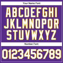 Load image into Gallery viewer, Custom Purple White Pinstripe Gold Authentic Baseball Jersey