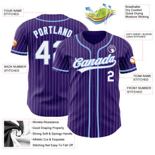 Load image into Gallery viewer, Custom Purple White Pinstripe Light Blue Authentic Baseball Jersey