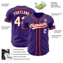 Load image into Gallery viewer, Custom Purple White Pinstripe Orange Authentic Baseball Jersey