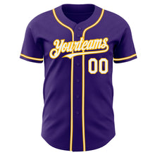 Load image into Gallery viewer, Custom Purple White-Gold Authentic Baseball Jersey