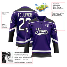 Load image into Gallery viewer, Custom Purple White-Black Hockey Lace Neck Jersey