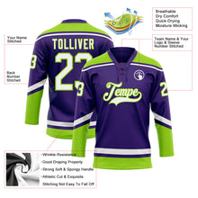 Load image into Gallery viewer, Custom Purple White-Neon Green Hockey Lace Neck Jersey