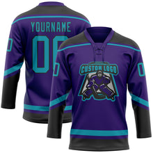 Load image into Gallery viewer, Custom Purple Teal-Black Hockey Lace Neck Jersey