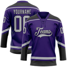 Load image into Gallery viewer, Custom Purple Gray-Black Hockey Lace Neck Jersey
