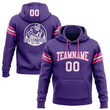 Load image into Gallery viewer, Custom Stitched Purple White-Pink Football Pullover Sweatshirt Hoodie