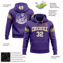 Load image into Gallery viewer, Custom Stitched Purple White-Old Gold Football Pullover Sweatshirt Hoodie