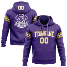 Load image into Gallery viewer, Custom Stitched Purple White-Old Gold Football Pullover Sweatshirt Hoodie
