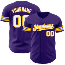 Load image into Gallery viewer, Custom Purple White-Gold Authentic Baseball Jersey