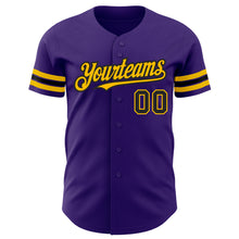 Load image into Gallery viewer, Custom Purple Black-Gold Authentic Baseball Jersey