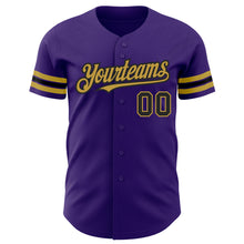 Load image into Gallery viewer, Custom Purple Black-Old Gold Authentic Baseball Jersey