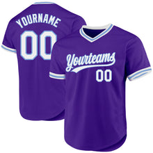 Load image into Gallery viewer, Custom Purple White-Light Blue Authentic Throwback Baseball Jersey