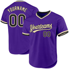 Load image into Gallery viewer, Custom Purple Black-Cream Authentic Throwback Baseball Jersey