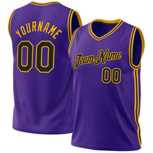 Load image into Gallery viewer, Custom Purple Black-Gold Authentic Throwback Basketball Jersey
