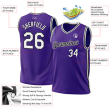 Load image into Gallery viewer, Custom Purple White-Black Authentic Throwback Basketball Jersey