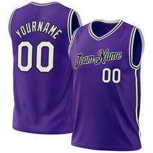 Load image into Gallery viewer, Custom Purple White-Black Authentic Throwback Basketball Jersey