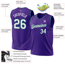 Load image into Gallery viewer, Custom Purple Black-Teal Authentic Throwback Basketball Jersey